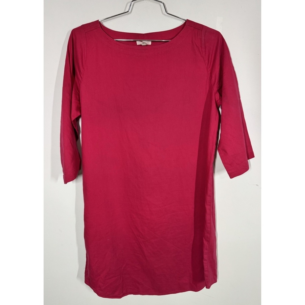 Eileen Fisher Organic Cotton 3/4 Sleeve Midi Shift Dress Lagenlook Hot Pink Sz L